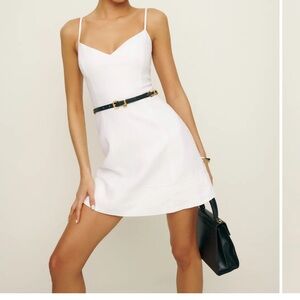 Reformation White Linen Mini Dress with Spaghetti Straps-6